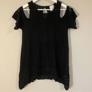 Lauren Conrad Cold Shoulder Black Crochet Women's Top